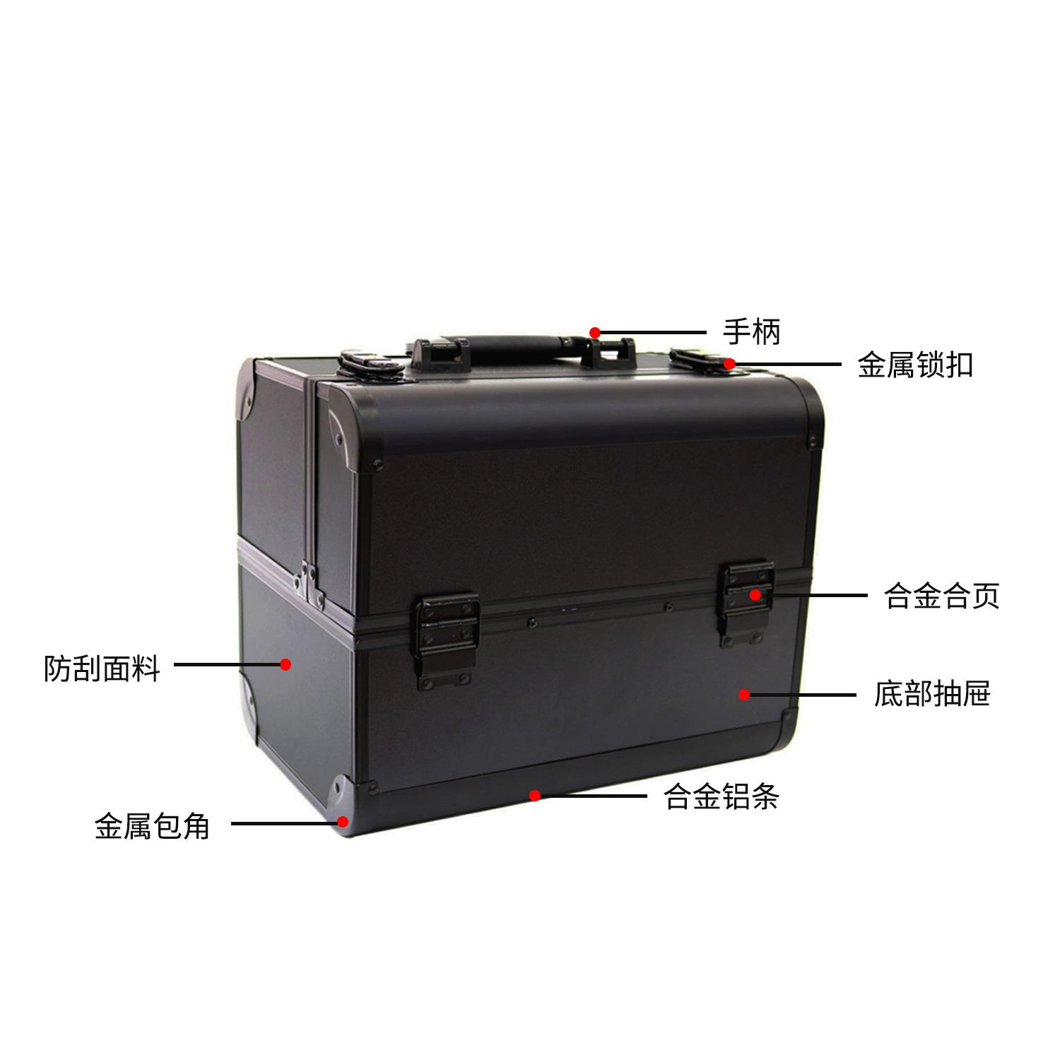 新款直销双开手提化妆箱 跟妆师美甲工具箱便携收纳铝制手提箱大
