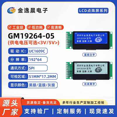 金逸晨19264-05液晶屏LCD点阵屏UC1609带铁框9针LCM显示屏SPI灰膜