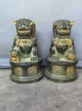 古玩铜器铜狮子一对摆件仿古门狮一单铜石狮子成对家居办公摆设