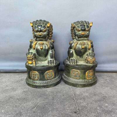 古玩铜器铜狮子一对摆件仿古门狮一单铜石狮子成对家居办公摆设