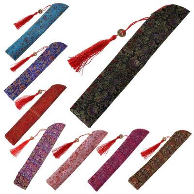 Silk Folding Chinese Hand Fan Bag With Tassel Dustproof Hold