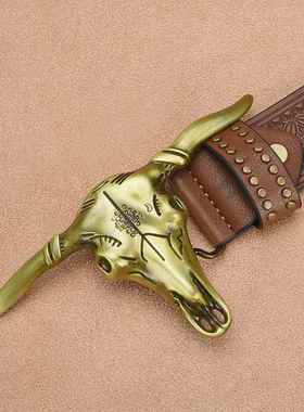 Bullhead belt embossed Western cowboy personality belt 皮带
