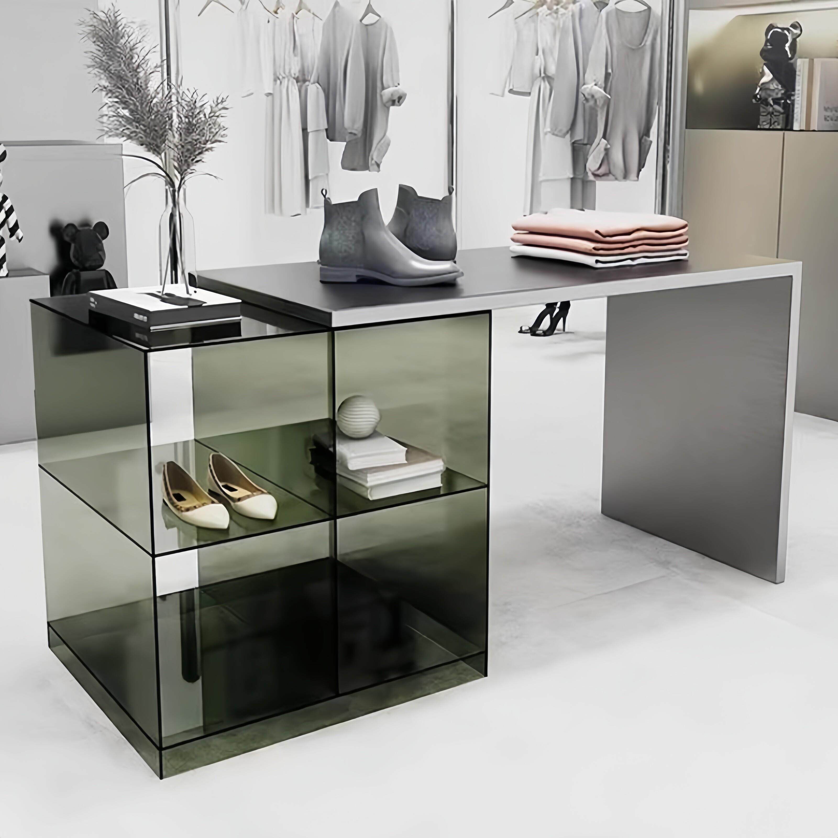 服装店工业展示桌不锈钢中岛台摆放压克力流水台中间陈列道具饰品