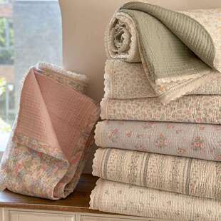 韩系碎花提花双层纱床盖三件套花边款绗缝夹棉榻榻米防滑床单四季