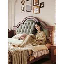 覆古风实木双人床1米8大床架主卧室家用法式中古风软靠背真皮床铺