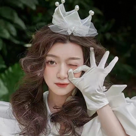 韩式甜美梦幻公主造型缎面布艺手工新娘头饰珍珠耳钉生日王冠