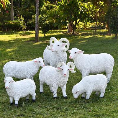 户外仿真动物绵羊摆件庭院花园草坪玻璃钢山羊雕塑园林景观装饰品
