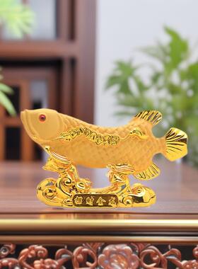 工厂直发绒金沙金龙鱼摆件汽车饰品树脂龙鱼商务礼品镀金绒沙金