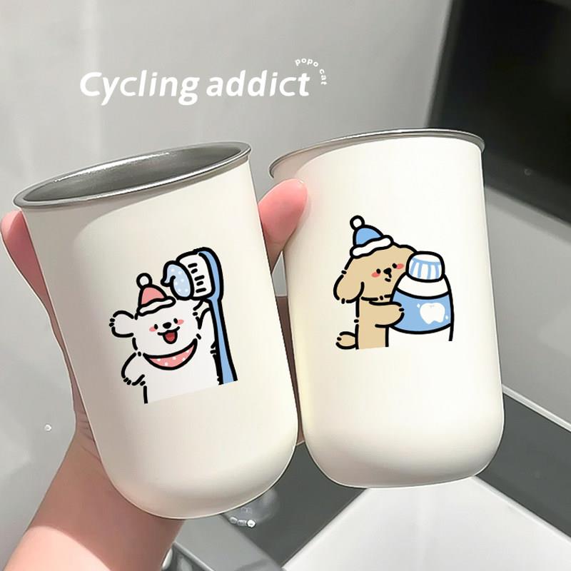 刷牙小狗儿童刷牙漱口杯高颜值可爱情侣牙刷杯一对家用不锈钢牙缸