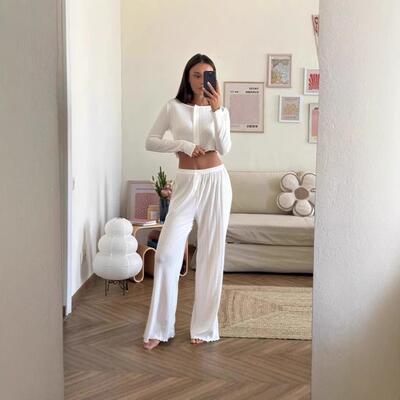 Knitted cotton long sleeved pants set