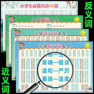 小学生近义词反义词挂图叠词语文思维导图汇总古诗成语大全墙贴纸