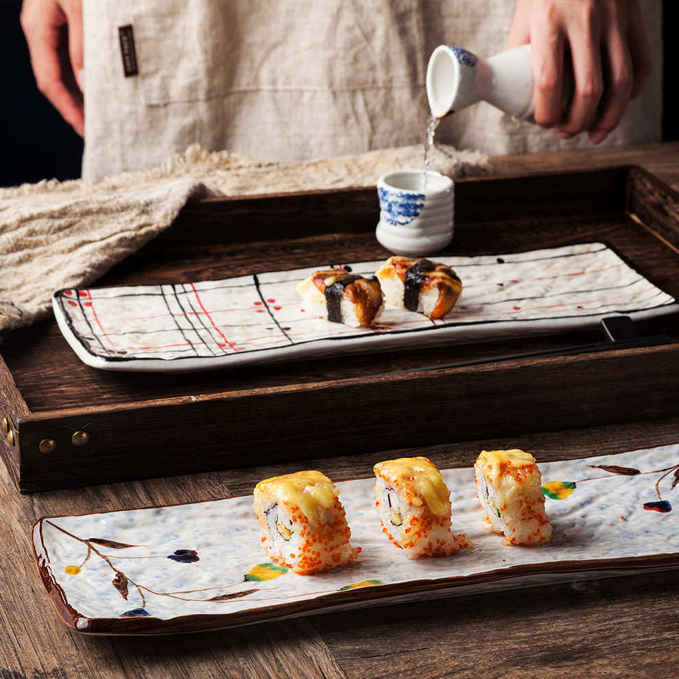 日式和风陶瓷餐具 特色餐厅酒店创意寿司三文鱼长条盘14寸卷边盘,餐饮具,盘,淘宝优惠券,粉丝福利购,淘宝优惠卷