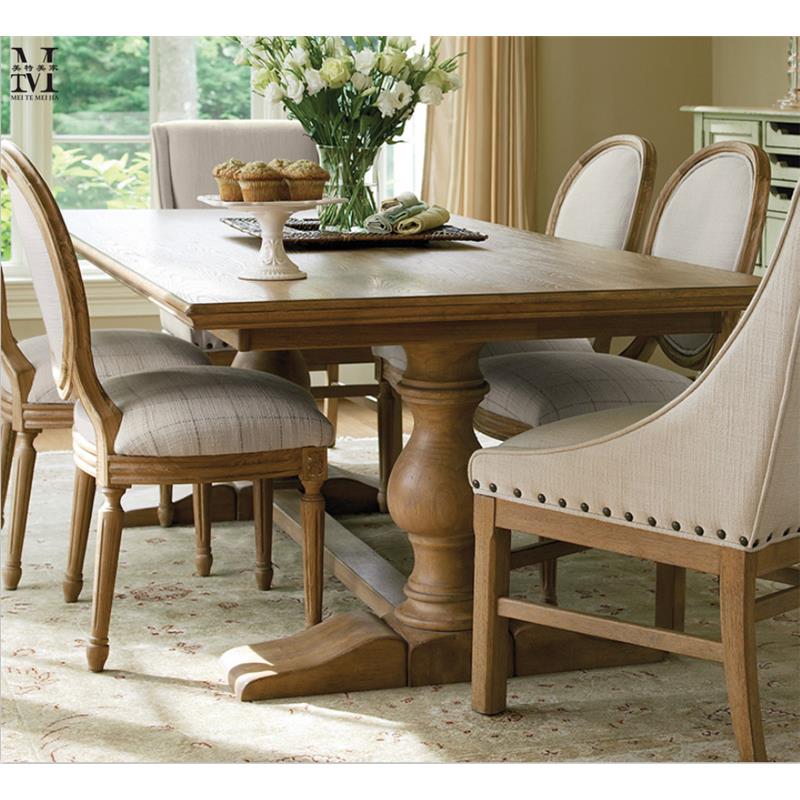 欧式实木大板长条桌美式乡村复古餐桌椅组合原木做旧简约会议茶桌