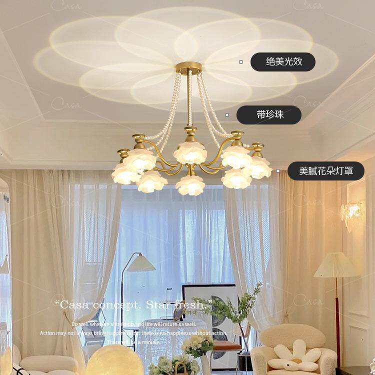 【玫瑰花】美式花朵客厅吊灯法式复古卧室餐厅玻璃轻奢主灯具casa
