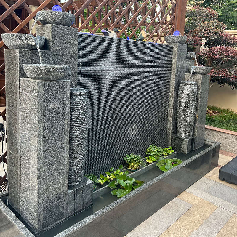 石材水幕墙流水屏风户外庭院鱼池假山喷泉景观公司形象墙装饰摆件