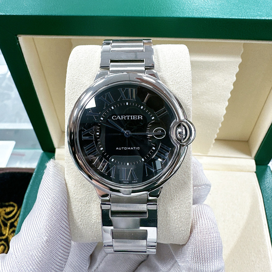 一口价98新卡地亚公价5.7万蓝气球男士手表瑞士机械腕表黑盘42mm