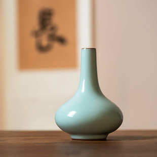 汝窑花瓶开片陶瓷中式小花瓶家居大号花插复古新中式摆件小花器