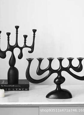 黑色五头烛台中古风摆件家居简约民宿餐厅烛光晚餐法式蜡烛台座