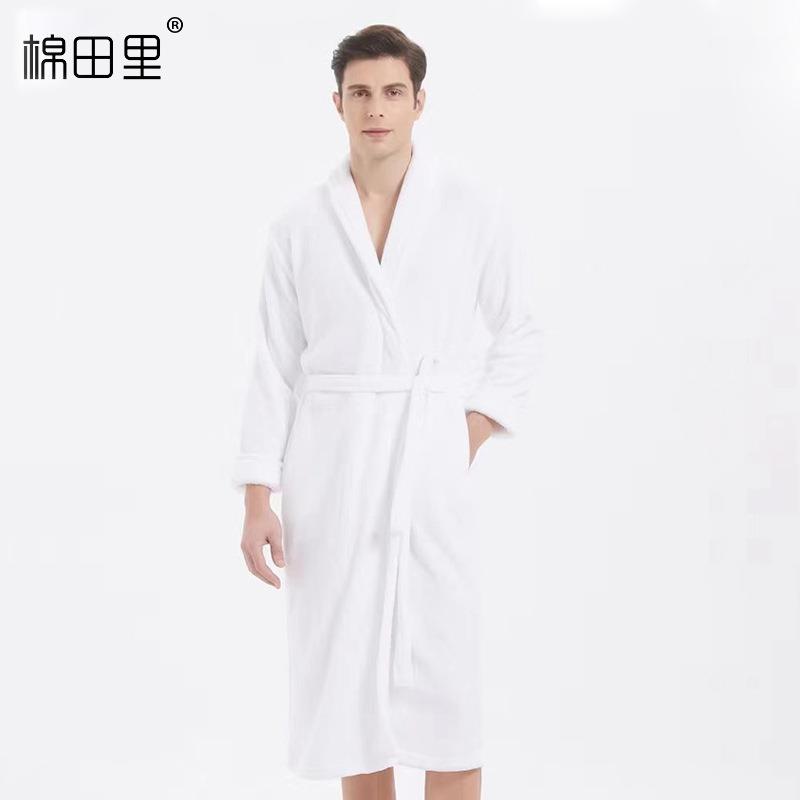 新款直销跨境珊瑚绒浴袍 大码酒店浴袍长款加厚睡袍 法兰绒睡袍浴