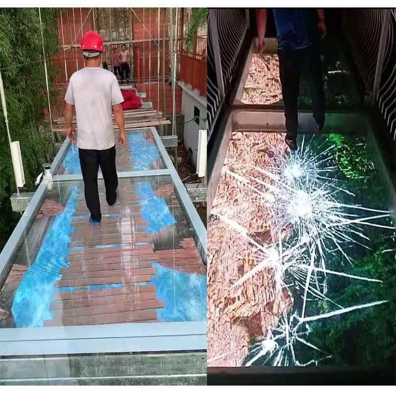 景区玻璃栈道屏3D碎裂特效透明玻璃屏互动透明地砖栈道LED屏