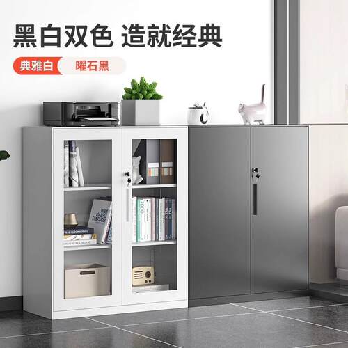 色铁皮文件柜办公室档雅风系列案柜资料收带纳柜白桌边矮柜门移锁
