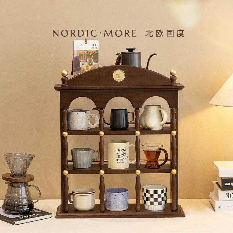 杯架实木复古九宫格置物架餐桌台面咖啡架餐边柜茶杯水杯收纳架子