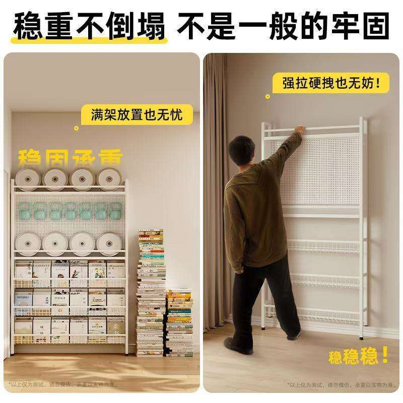 书架门后超薄铁艺洞洞板置物架落地收纳架靠墙储物架儿童绘本架子图片