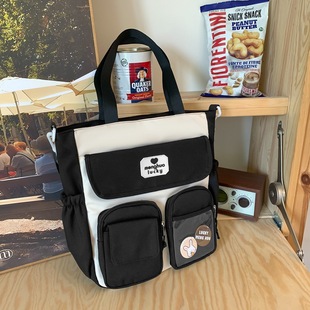 学生手提包女孩补课专用书包斜挎包高中生帆布补习袋初中生单肩包