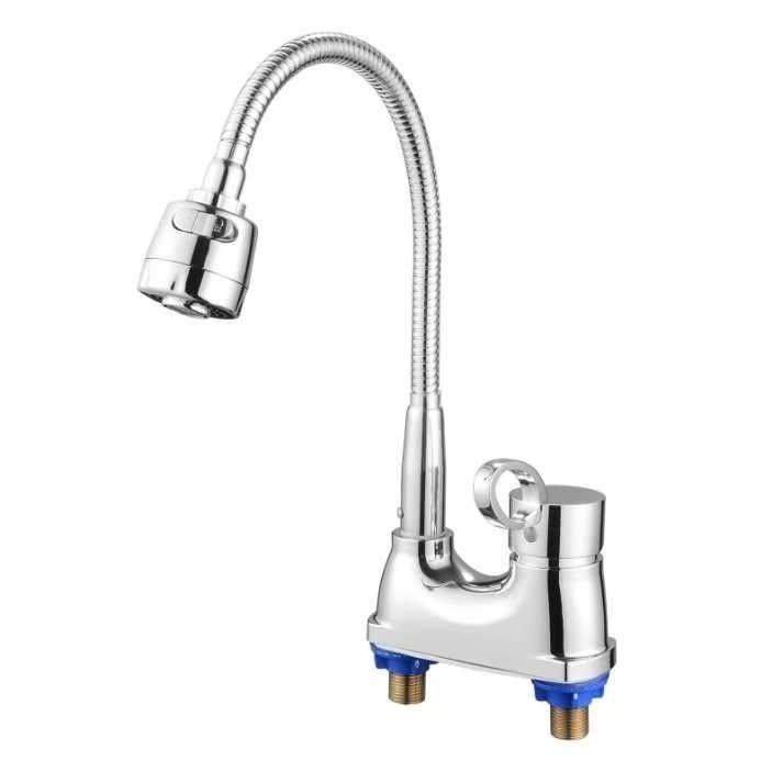 卫生间双孔冷热水水龙头全铜面盆洗脸盆旋转洗手盆三孔二合一龙头