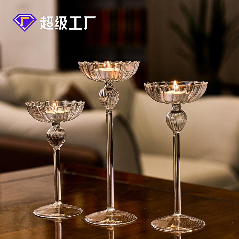 欧式高脚条纹烛台家居装饰摆件婚庆用品浪漫烛光晚餐烛台道具