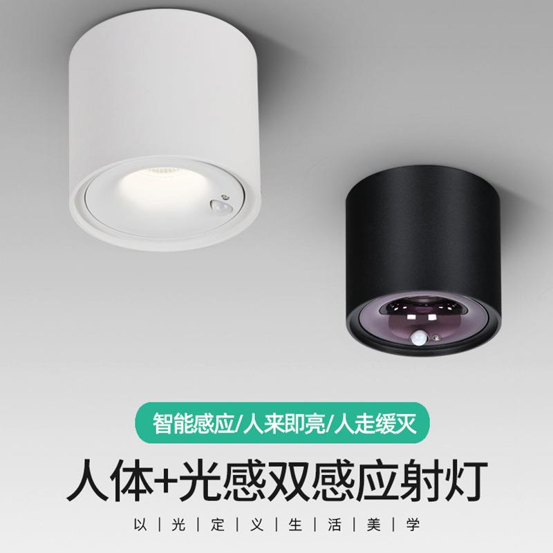 智能人体感应明装筒灯射灯家装玄关过道阳台楼梯走廊二头三头四头