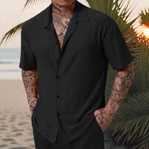 Men's short sleeved shirt hollowed out shirt