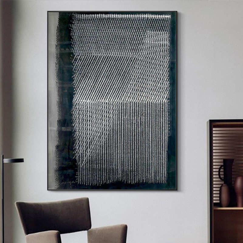 海因茨·马克冷色调抽象线条装饰画黑白工业风样板房后现代大幅画