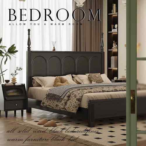 米YFWJ-SF-用尔斯爆款卖家小户型1米热2床美式复古实木床主卧木黑