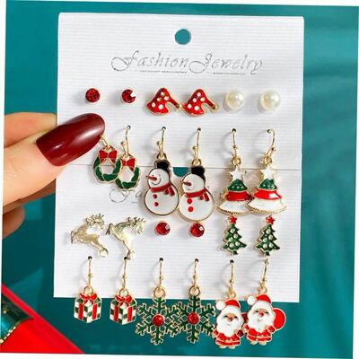 Christmas earring set, Christmas tree earrings, 6-piece set