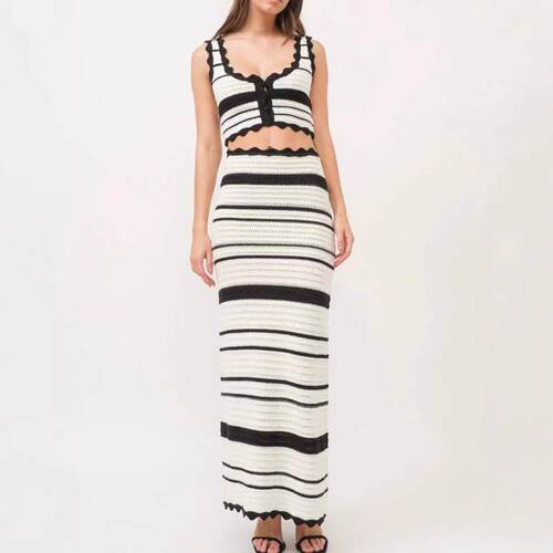 Set of striped knitted vest top, high waisted skirt for