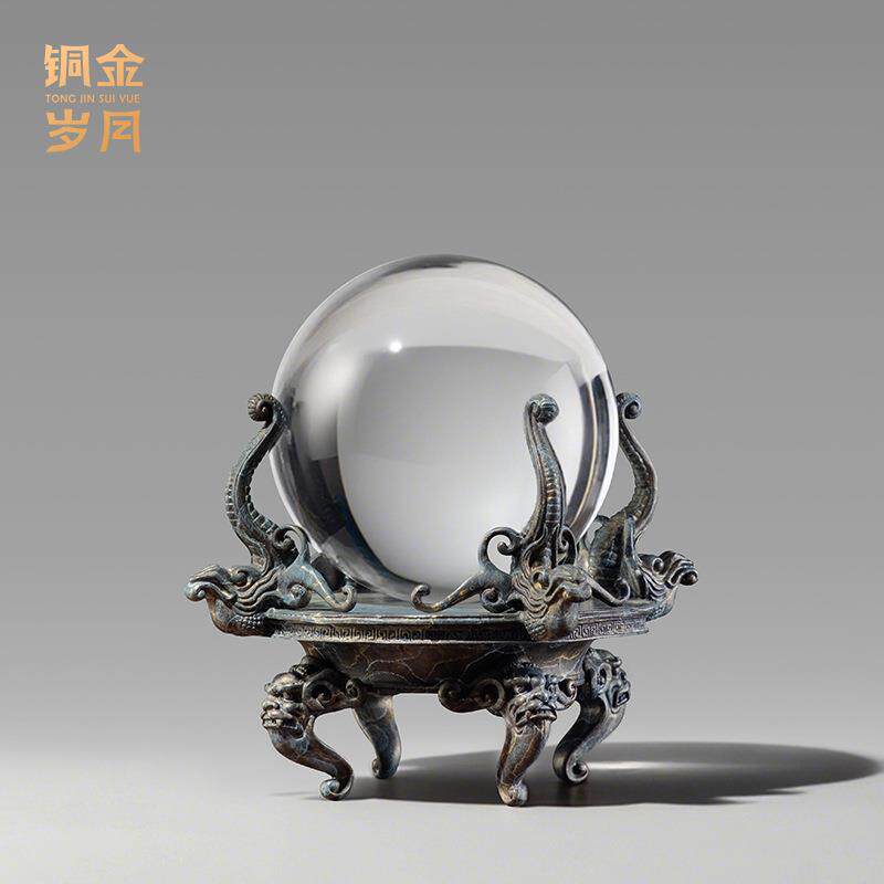 铜艺坊四龙鼎龙盘嵌珠复古托盘黄铜器雕塑客厅玄关角几铜装饰摆件