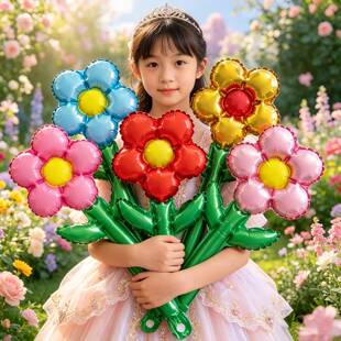 六一儿童节场景布置道具小红花手持棒花朵气球幼儿园表演活动装饰