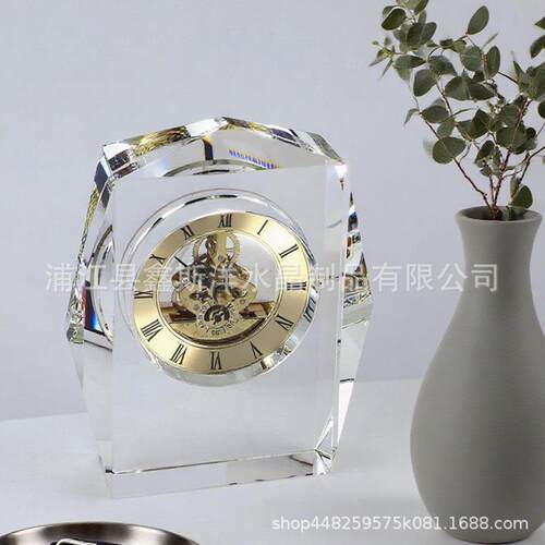欧式复古多菱方体水晶钟表样板间客厅民宿别墅酒店直播间装饰品