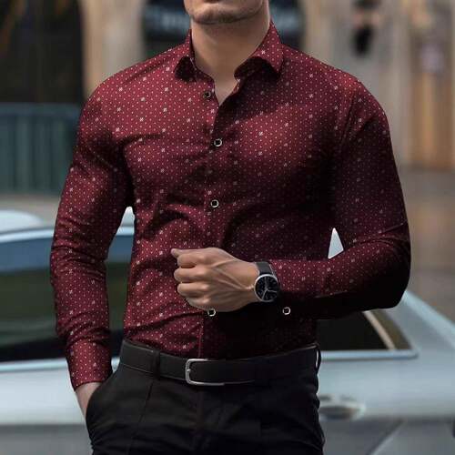 Men's Easy Iron Shirt Patchwork, Unisex Solid Color Long