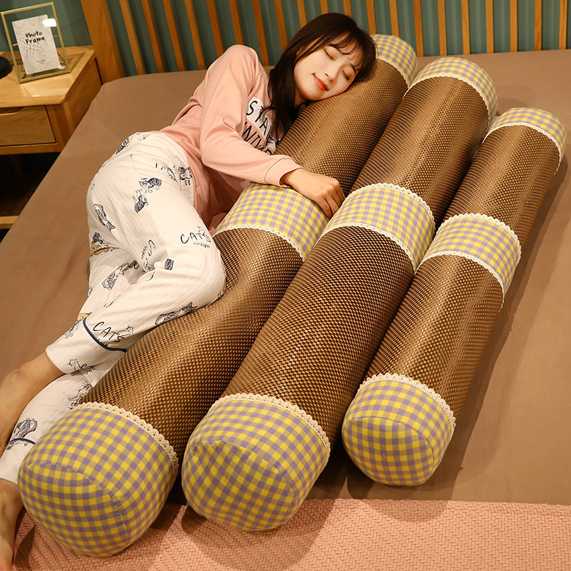 夏季清凉藤席圆柱抱枕床头靠垫长条枕凉席床上长型枕头抱着睡觉女