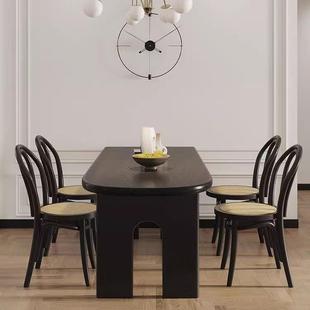 中古风黑色实木端XRT厅餐桌一体半圆古靠墙客饭桌家用小户型高复