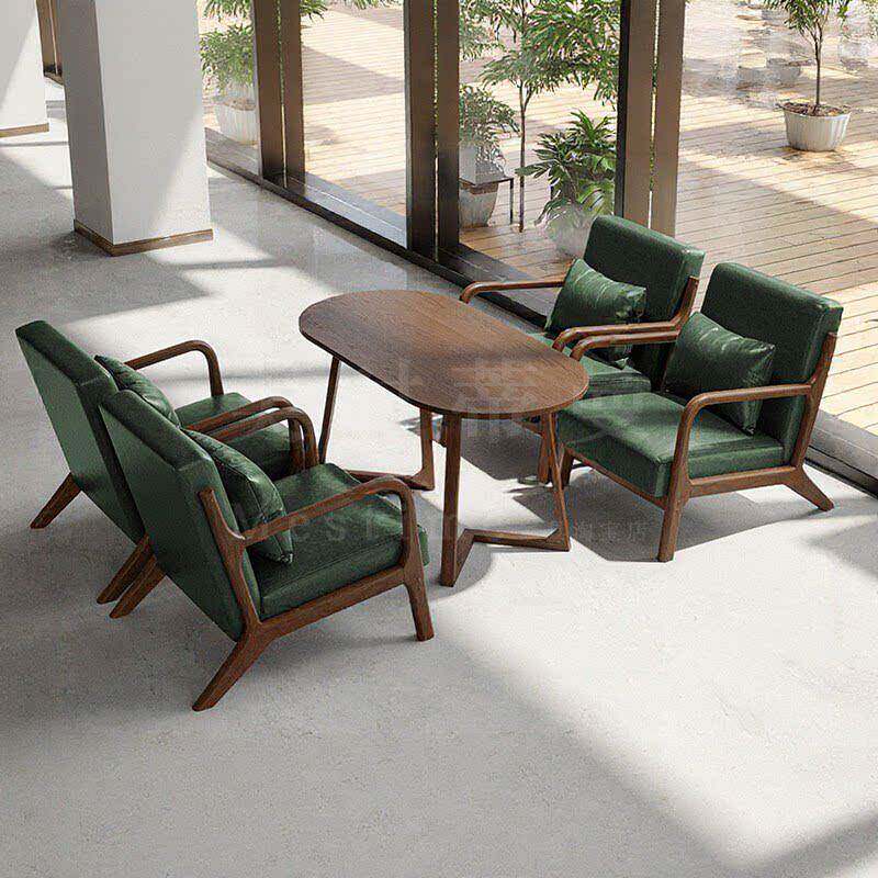 实木休闲 沙发椅民宿接待会客洽谈甜品店咖啡厅奶茶店桌椅组合风