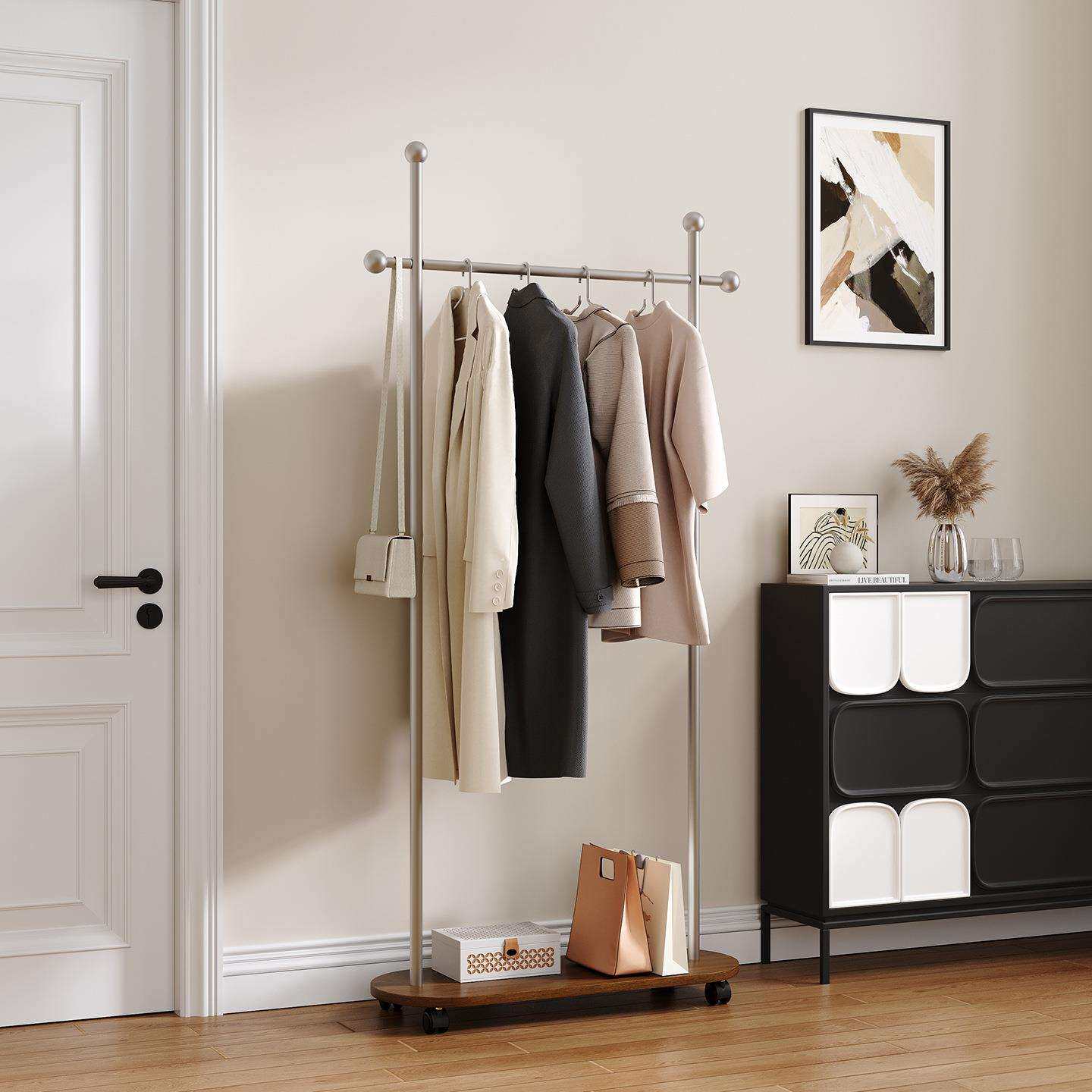 中古衣帽架可移动卧室挂衣服架子客厅入户双层落地家用简易收纳架
