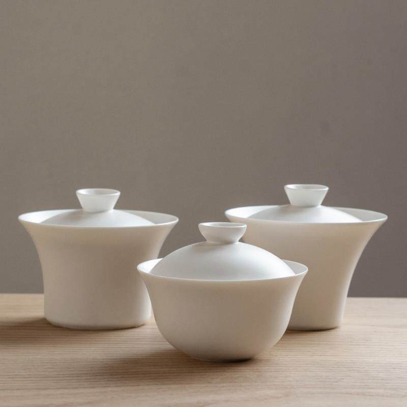 MUMO 木墨 盖碗 德化白瓷 瓷碗 书房茶室手工功夫茶碗小茶杯