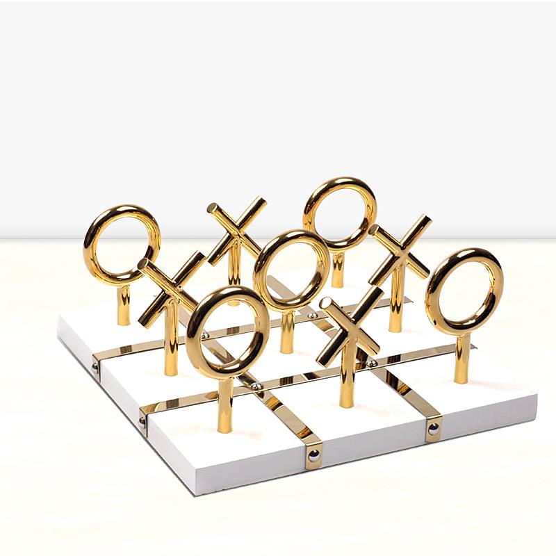 欧式现代不锈钢金属创意XO棋盘摆件样板房软装家居装饰摆件饰品