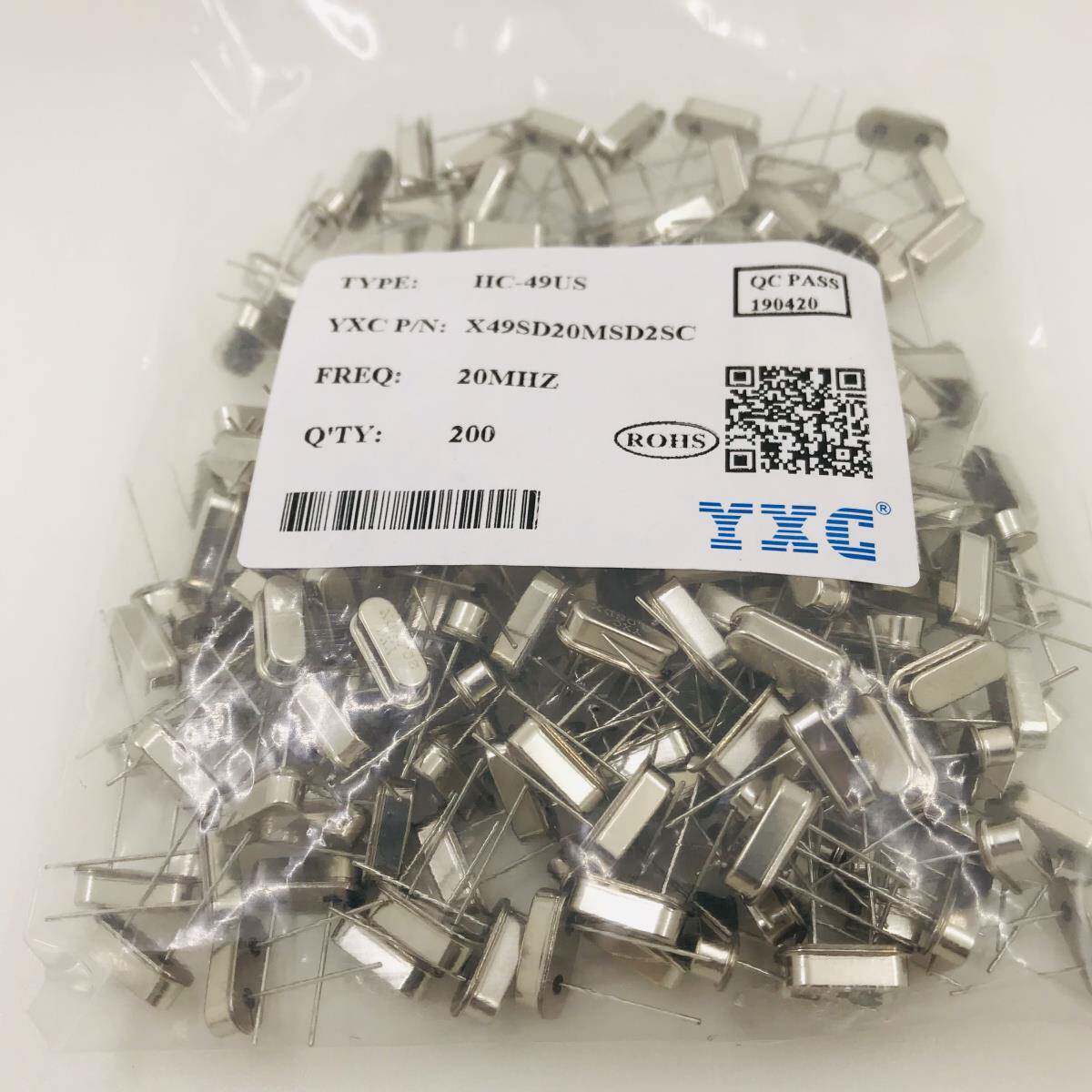 YXC扬兴晶振20.000MHZ 20MHZ+-20PPM HC-49S直插无源晶振200个