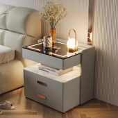 智能床头柜家用卧室多功能无线充带灯整理柜轻奢实木收纳床边柜子