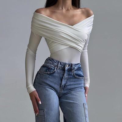 Jumpsuit collar off shoulder polyester long sleeved