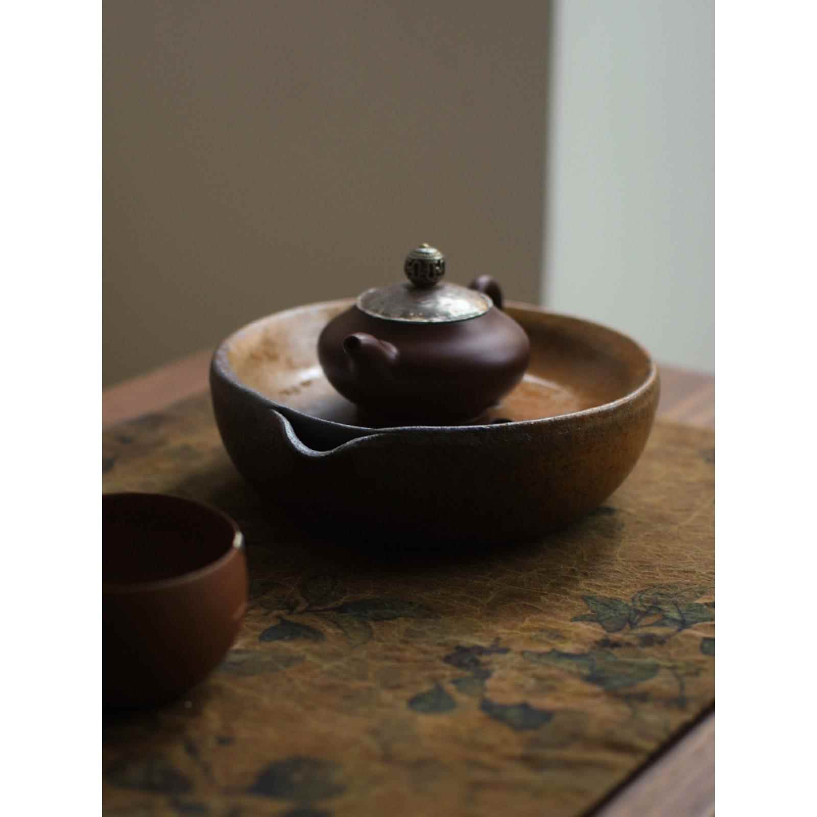 喜悦茶铺/ 粗陶壶承储水茶船养壶垫湿泡台养壶垫日式陶瓷干泡台